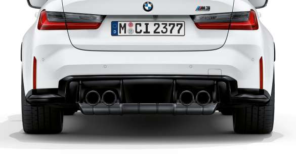 Sistemul de evacuare M Sport al BMW M3 Competition Sedan G80 2020 Imagine din partea din spate cu sistemul de evacuare M Sport al BMW M3 Competition Sedan G80 2020