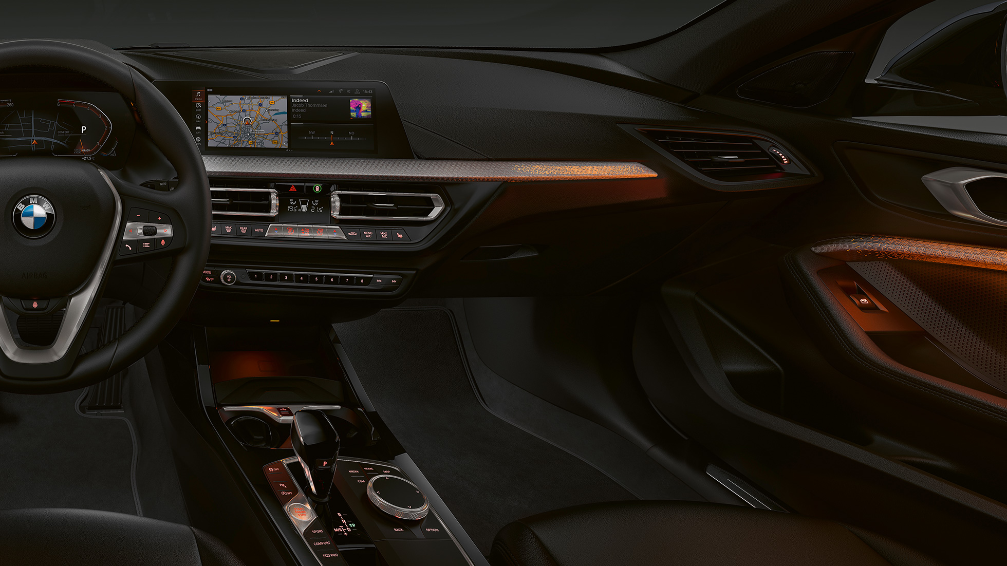 Ornamentele interioare „Illuminated Nice”. Imagine cu ornamentele interioare „Illuminated Nice” ale BMW Seria 1 Model Luxury Line.