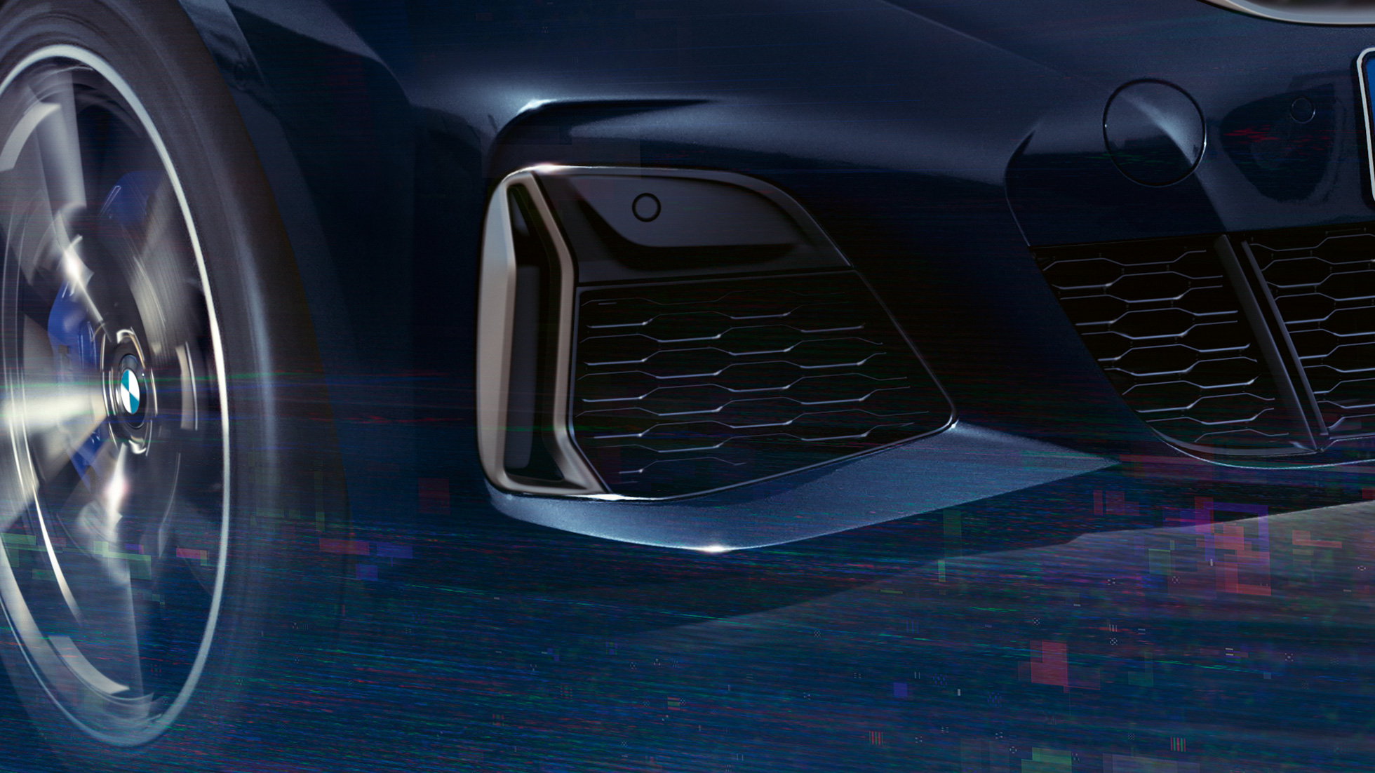 Prizele de aer ale BMW Seria 3 Sedan. Perspectivă detaliată din lateral cu prizele de aer în Gri Cerium metalizat ale BMW Seria 3 Sedan.
