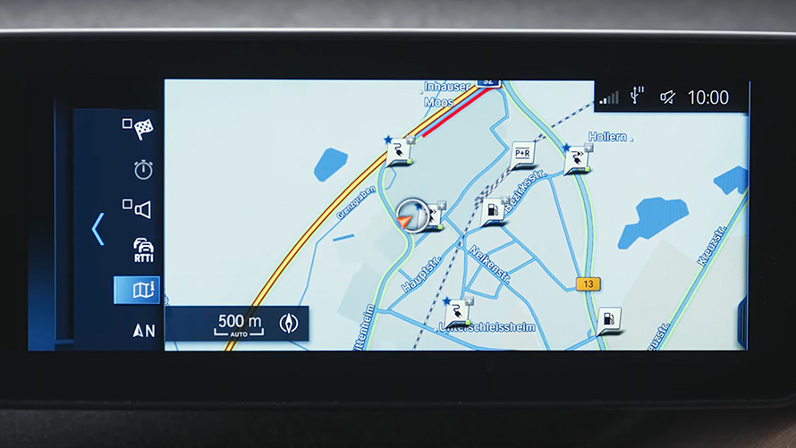 Sistemul de navigaţie al BMW Seria 3 Sedan G20 BMW plug-in hybrid Imagine în prim plan cu sistemul de navigaţie al BMW Seria 3 Sedan G20 BMW plug-in hybrid
