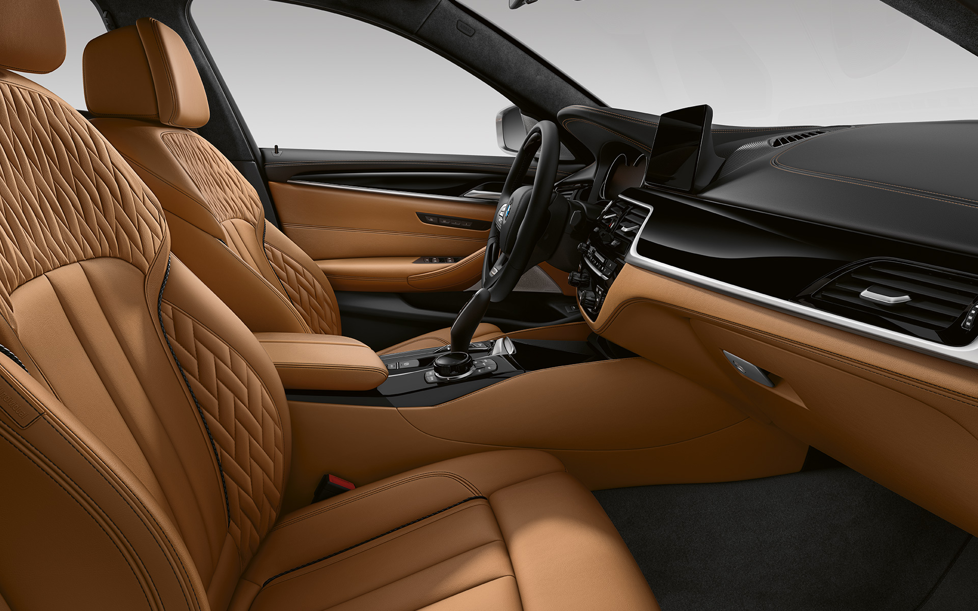 Imagine din interior a BMW Seria 5 Sedan G30 2020 Facelift în piele integrală Merino BMW Individual | Caramel Imagine din interior a BMW Seria 5 Sedan G30 2020 Facelift în piele integrală Merino BMW Individual | Caramel