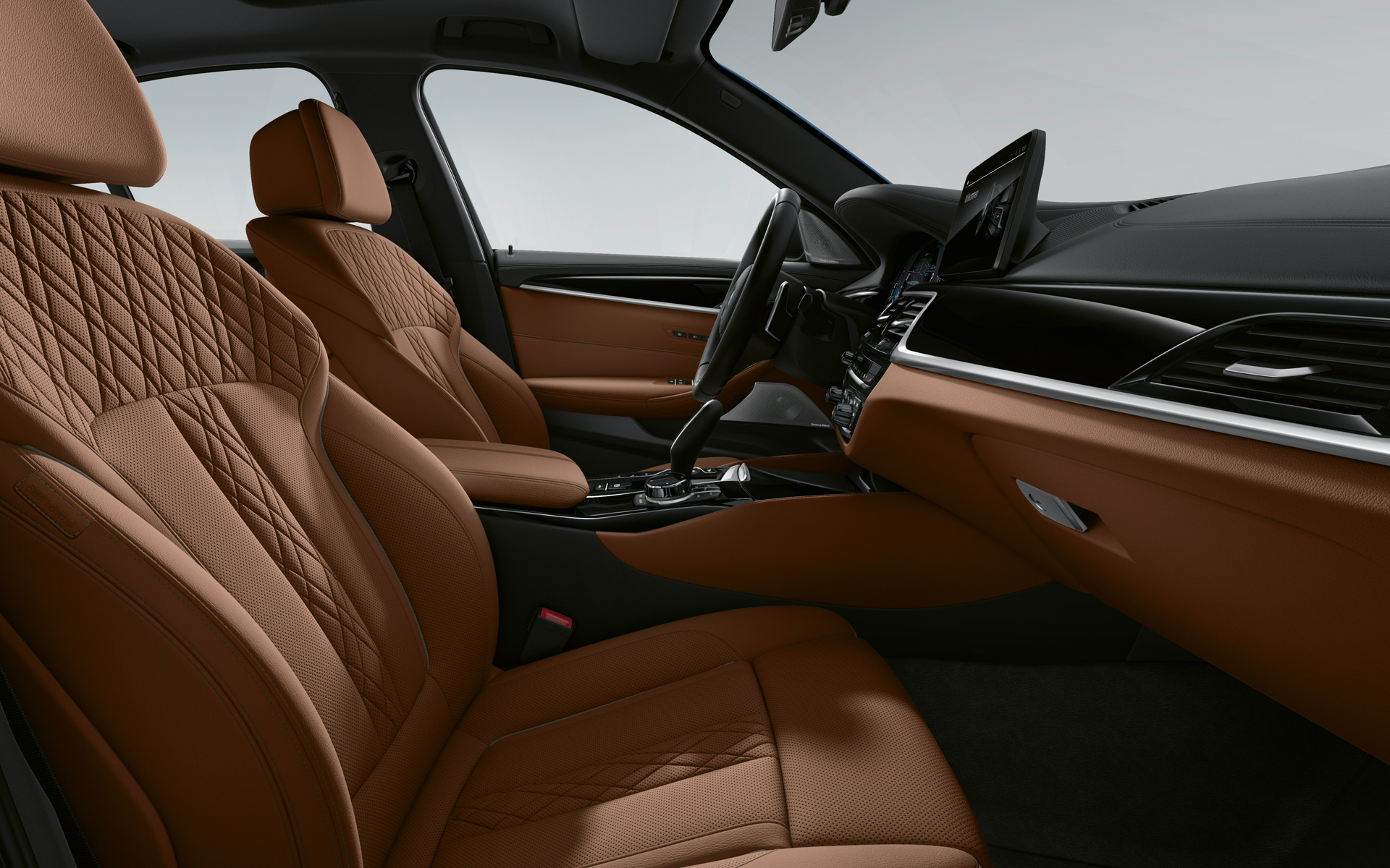 Imagine din interior a BMW Seria 5 Sedan G30 LCI în piele integrală Merino BMW Individual – Tartufo Imagine din interior a BMW Seria 5 Sedan G30 2020 Facelift în piele integrală Merino BMW Individual – Tartufo