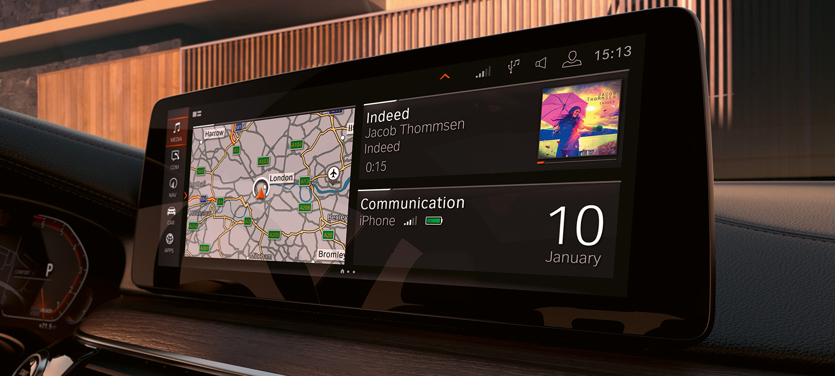 Imagine cu interiorul BMW Seria 6 Gran Turismo, G32, 2020, cu display-ul de informaţii