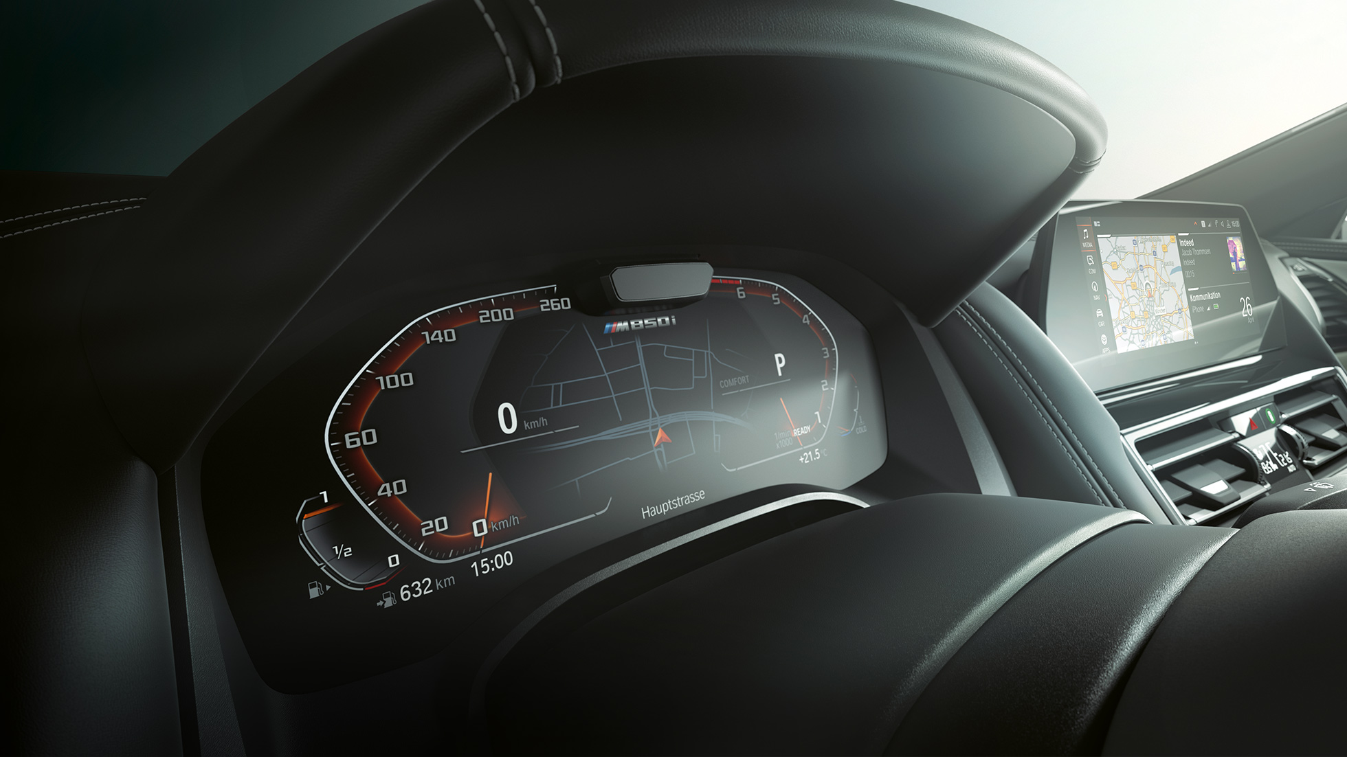 Imagine cu panoul de instrumente şi Driving Assistant Plus ale BMW M850i xDrive. Imagine cu panoul de instrumente şi Driving Assistant Plus ale BMW M850i xDrive.