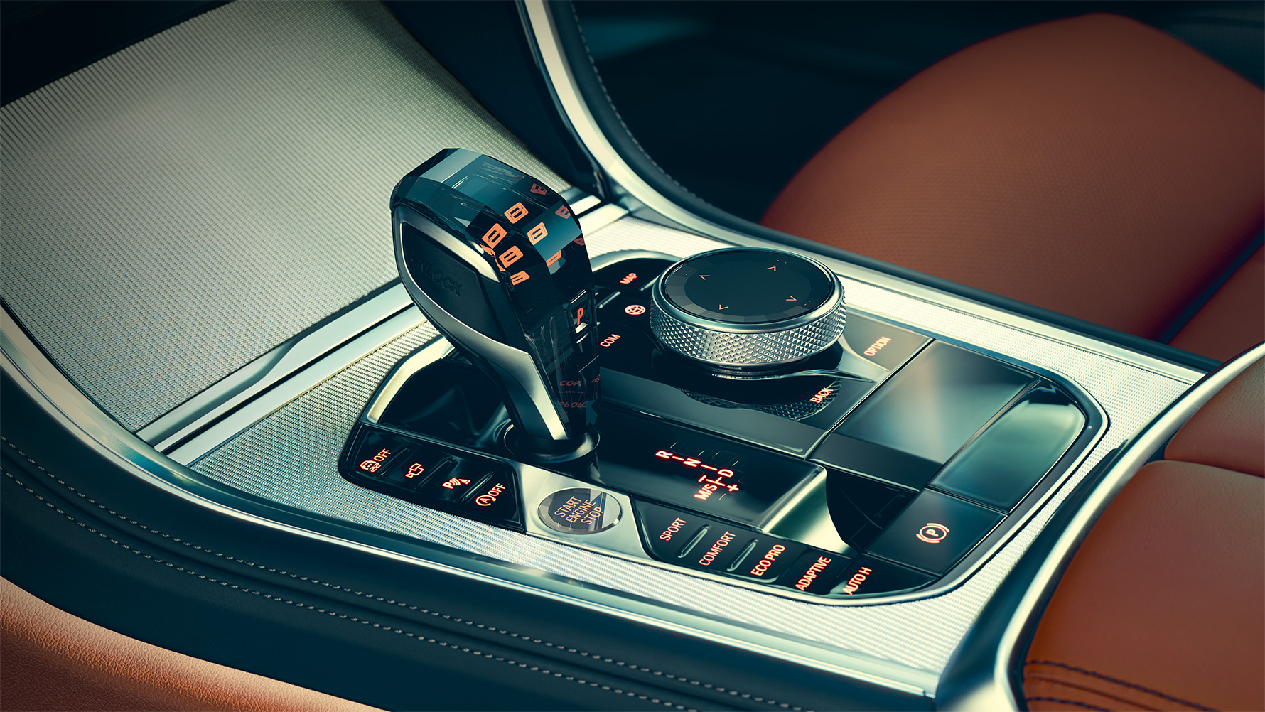 Aplicaţiile din sticlă ale BMW Seria 8 Coupé Imagine în prim-plan cu aplicaţiile din sticlă din interiorul BMW Seria 8 Coupé.
