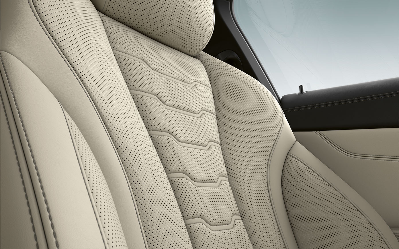 Tapiţeria BMW Seria 8 Coupé. Imagine în prim-plan cu tapiţeria şi cusăturile BMW Seria 8 Coupé.
