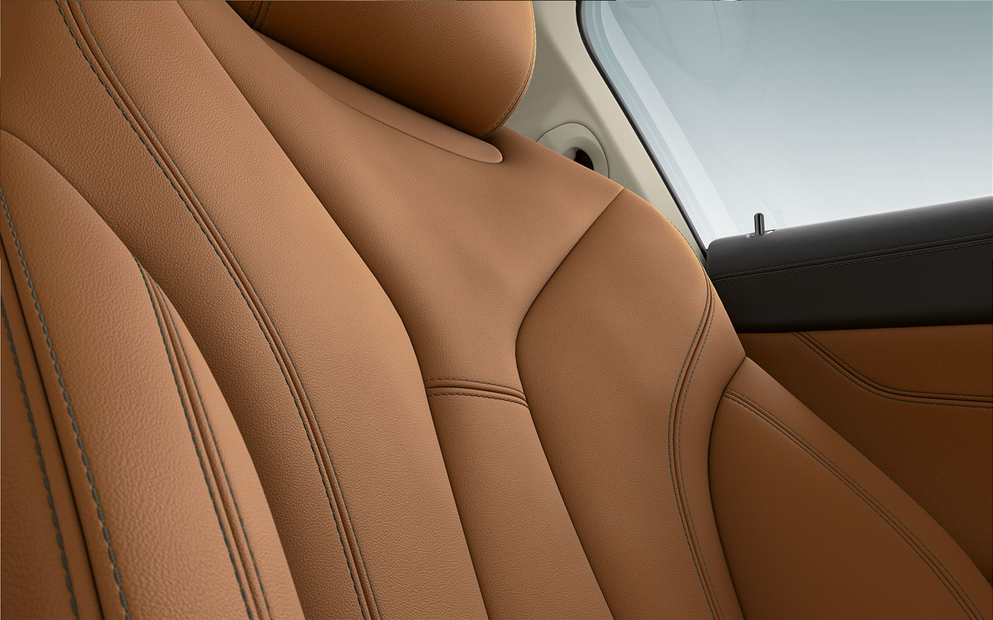 Tapiţeria BMW Seria 8 Coupé Imagine în prim-plan cu tapiţeria şi cusăturile BMW Seria 8 Coupé.