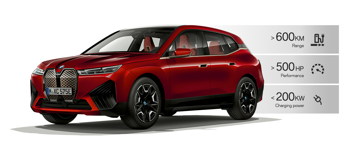 Imagine cu trei sferturi din partea frontală a BMW iX Imagine cu trei sferturi din partea frontală a BMW iX 20, Argintiu Cashmere