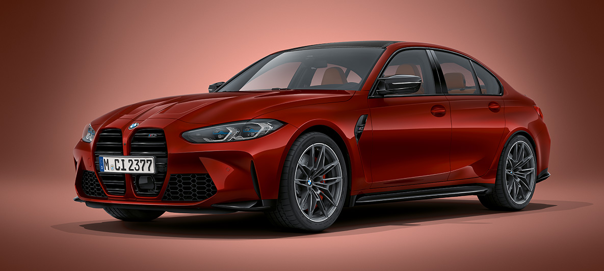 BMW M3 Sedan G80 2020 în BMW Individual Gri Dravit metalizat Imagine cu trei sferturi din partea frontală a BMW M3 Sedan G80 2020 în BMW Individual Gri Dravit metalizat, staţionând
