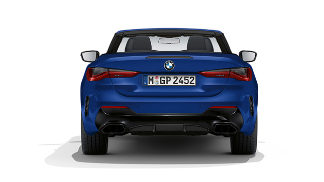 Imagine din partea din spate a BMW M440i xDrive Cabriolet G23 2020, BMW Individual Albastru Frozen Portimao 