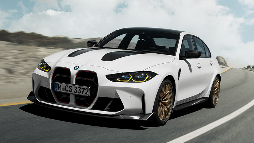 Imagine din partea frontală a BMW M3 G80, rulând pe stradă Imagine din partea frontală a BMW M BMW M3 G80, rulând pe stradă