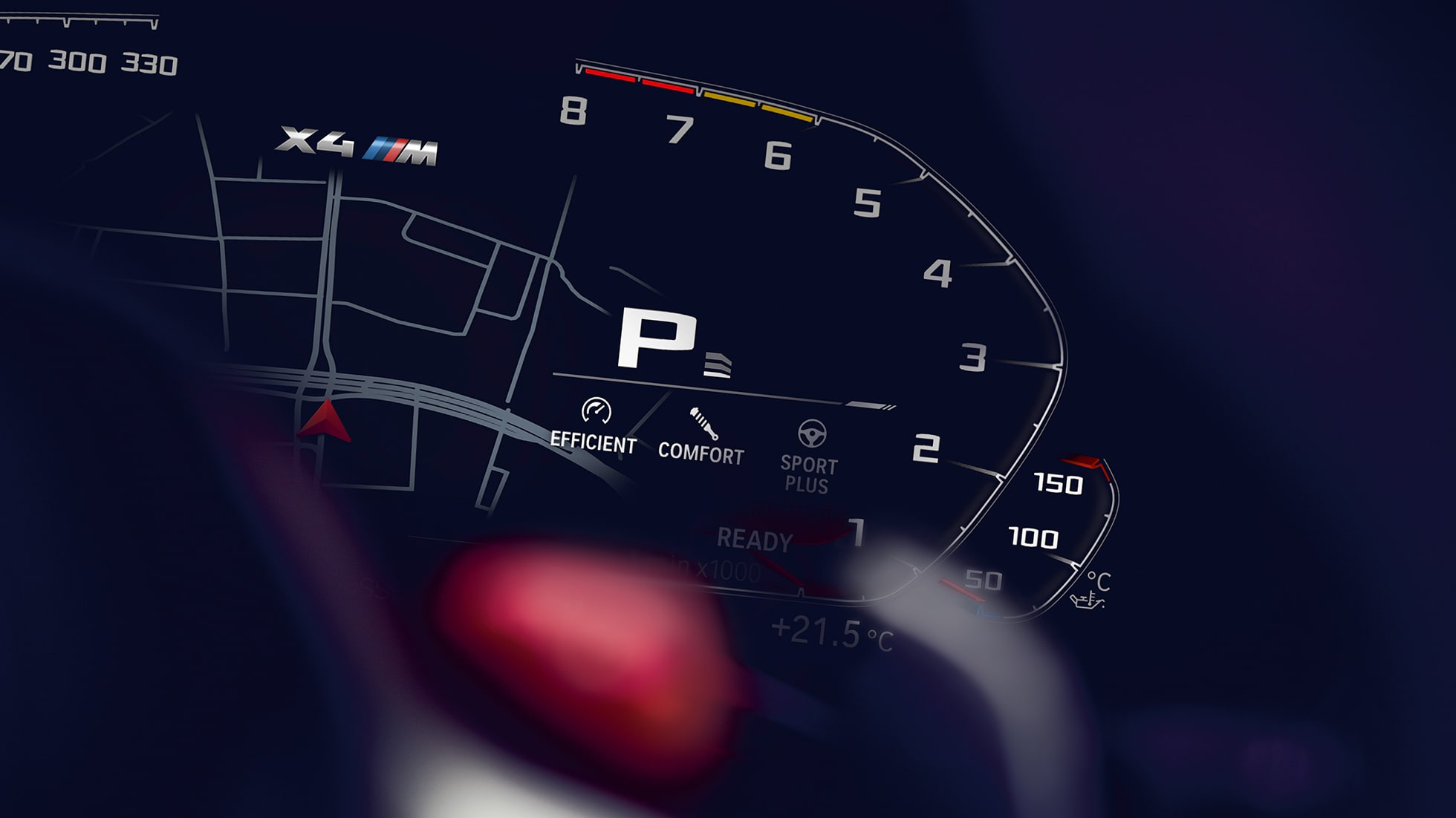 BMW X4 M Competition cu turometru. Imagine cu interiorul BMW X4 M Competition, cu panou de instrumente cu turometru.