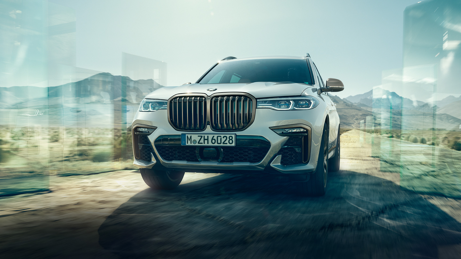Imagine cu partea frontală a BMW X7 M50d Imagine cu partea frontală a BMW X7 M50d în Alb Mineral, G07, 2019
