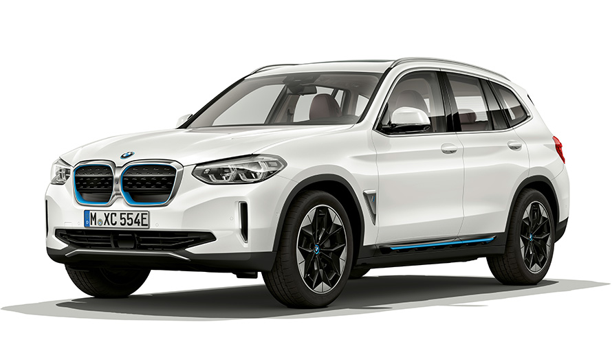 Imagine din studio cu modelul BMW iX3 Imagine din studio cu trei sferturi din partea frontală a BMW iX3